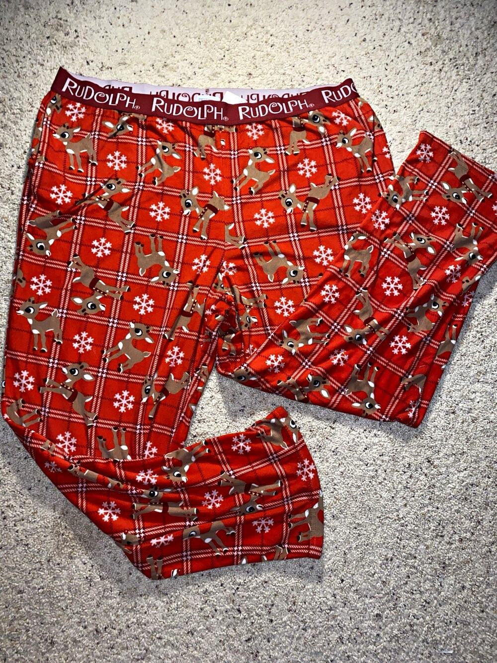 Rudolph Womens 2XL Fleece Pajama Red Plaid Polyester Christmas Reindeer Pants
